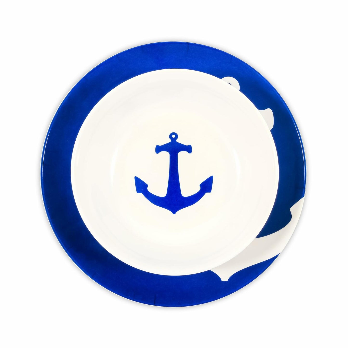 Camco 12 Piece Melamine Dishware Set - Features Blue and White Nautical Design - Includes 4 Bowls, 4 Salad Plates, & $ Dinner Plates - Dishwasher Safe Dish Set (41951)