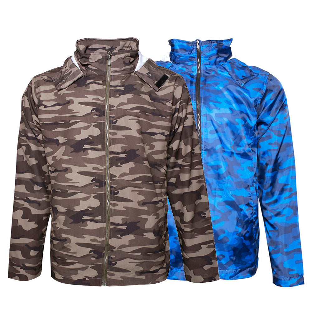 Men's Light Windbreaker Jacket Camo Raincoat Zip Up Polyester Lining Hoodie