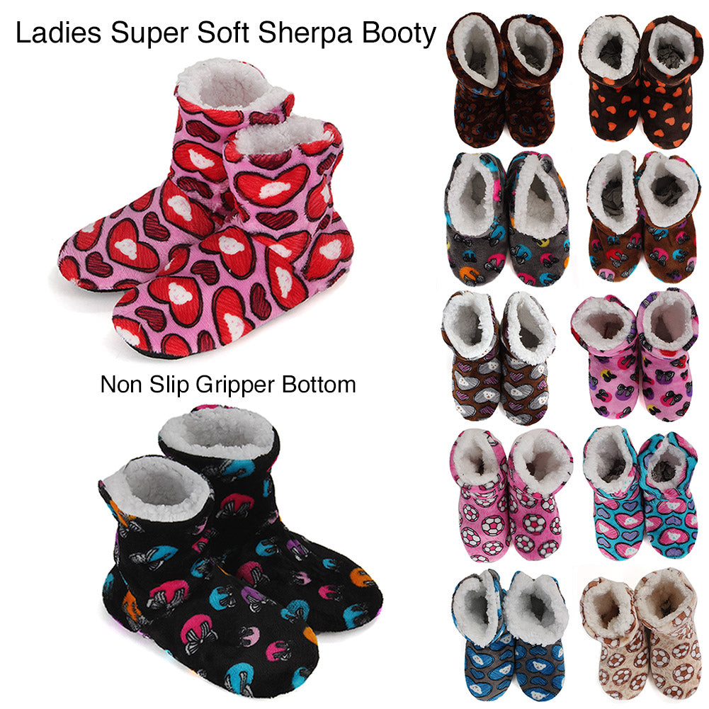 Carnival Ladies Super Soft Non Slip Sole Printed Sherpa Slipper Boots No Size