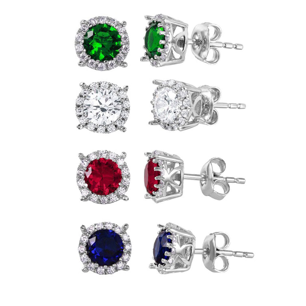 .925 Sterling Silver Halo Studs with CZ Stone