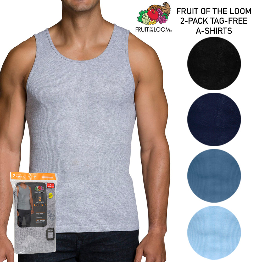 Fruit of The Loom Men's 2 Pack Dual Defense Finished Hem Tagless A Shirts