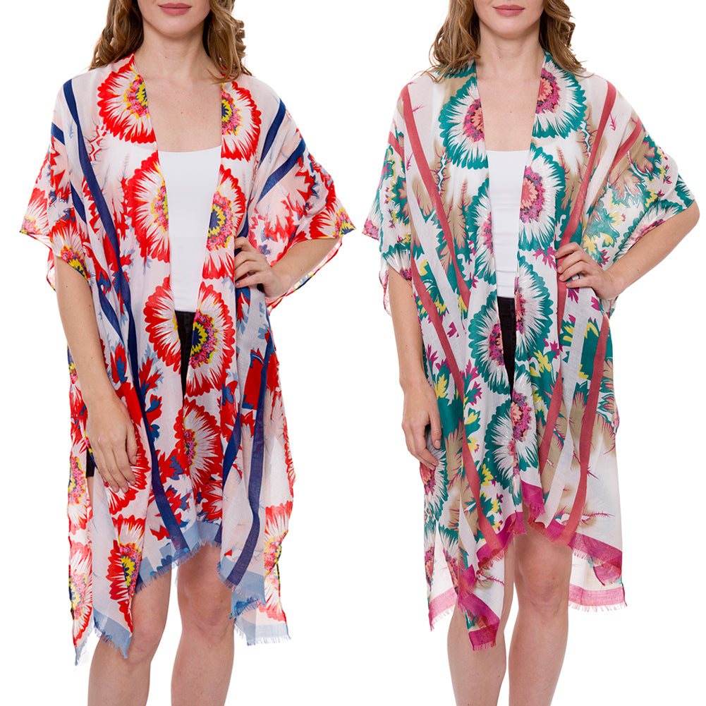 Women's Kimono Summer Floral Print Super Light Long Top Cover Beachwear Dress
