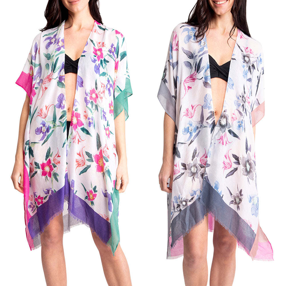 Women's Kimono Summer Floral Print Lightweight Long Top Cover Beachwear Dress