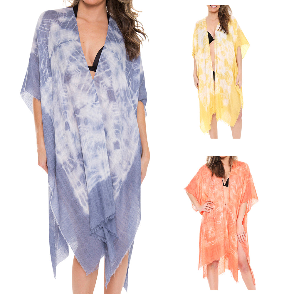 Women's Kimono Summer Tye-Dye Print Lightweight Long Top Cover Beachwear Dress