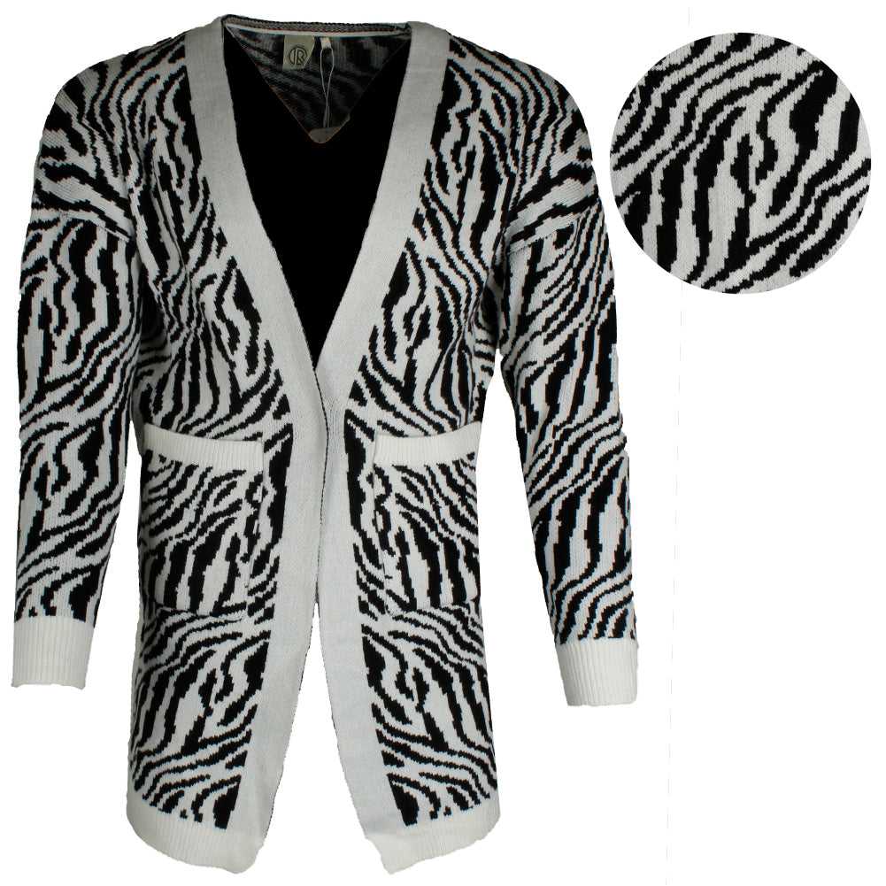 Very Moda Women's Long Sleeve Zebra Print Pocket Cardigan